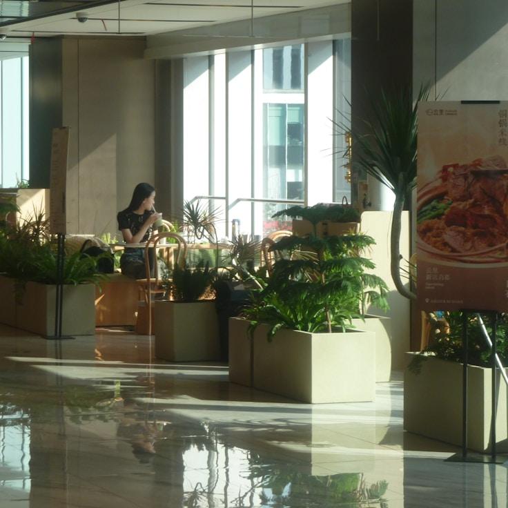 Modern shopping mall interior with family areas